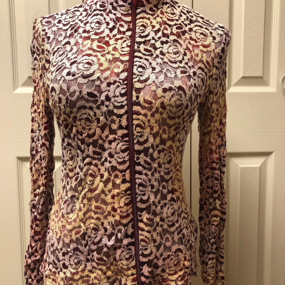 Joseph Ribkoff Size 10 Floral Lace Zip-Up Jacket
